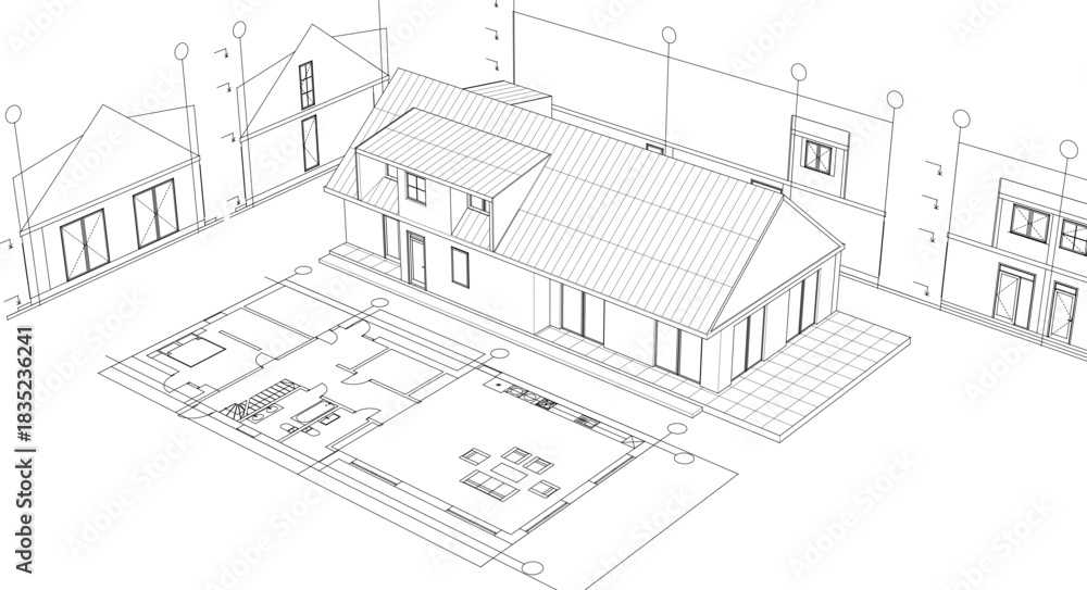 Fototapeta premium house traditional architecture plan 3d illustration 