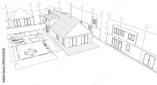 house traditional architecture plan 3d illustration	