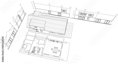 house traditional architecture plan 3d illustration	