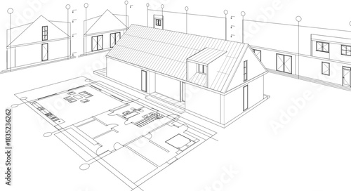 house traditional architecture plan 3d illustration	