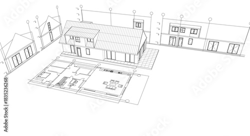 house traditional architecture plan 3d illustration	