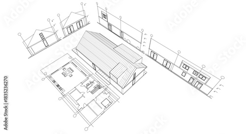 house traditional architecture plan 3d illustration	