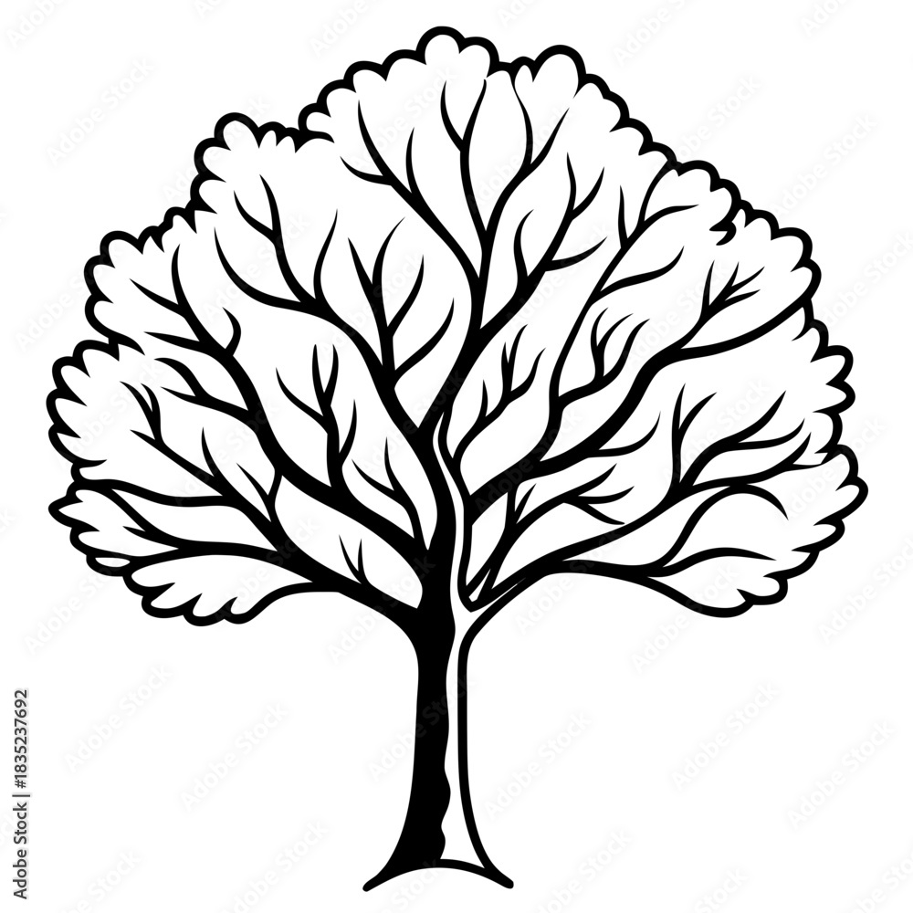Obraz premium Stylized black and white tree silhouette with detailed branches