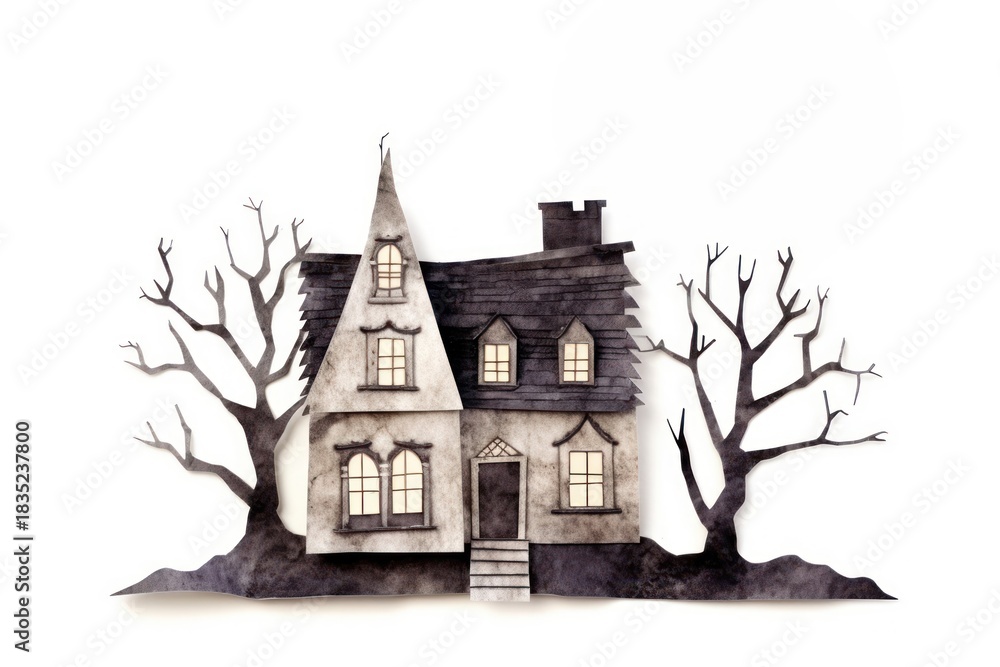 Obraz premium Haunted house architecture building drawing.