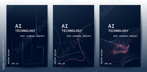  AI Technology and Deep Learning Concept Poster Design Set