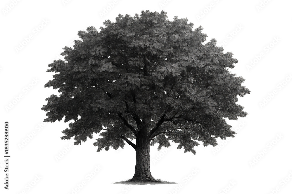 Fototapeta premium Deciduous tree with dense foliage and sturdy trunk on transparent background, symbolizing nature, growth, and environment