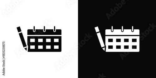 Calendar pen icons pictogram. Vector isolated shape in modern doodle style.