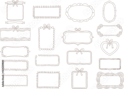 Cute Frames Set Vector, Decoration Frames, Ribbon Frames in Transparent Background