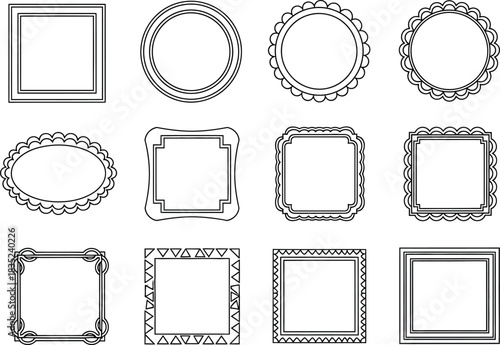 Decorative Black Frames Collection with Triangle,Circle,Square Shape Isolated on White