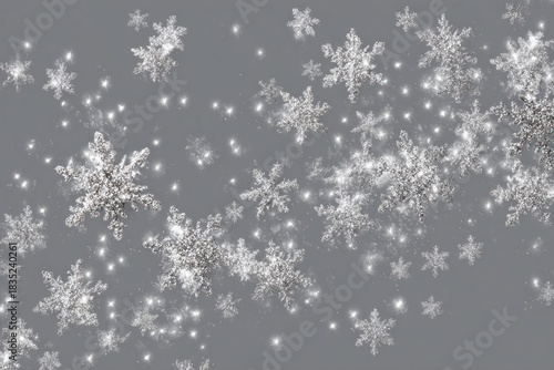 Sparkling silver snowflakes on gray