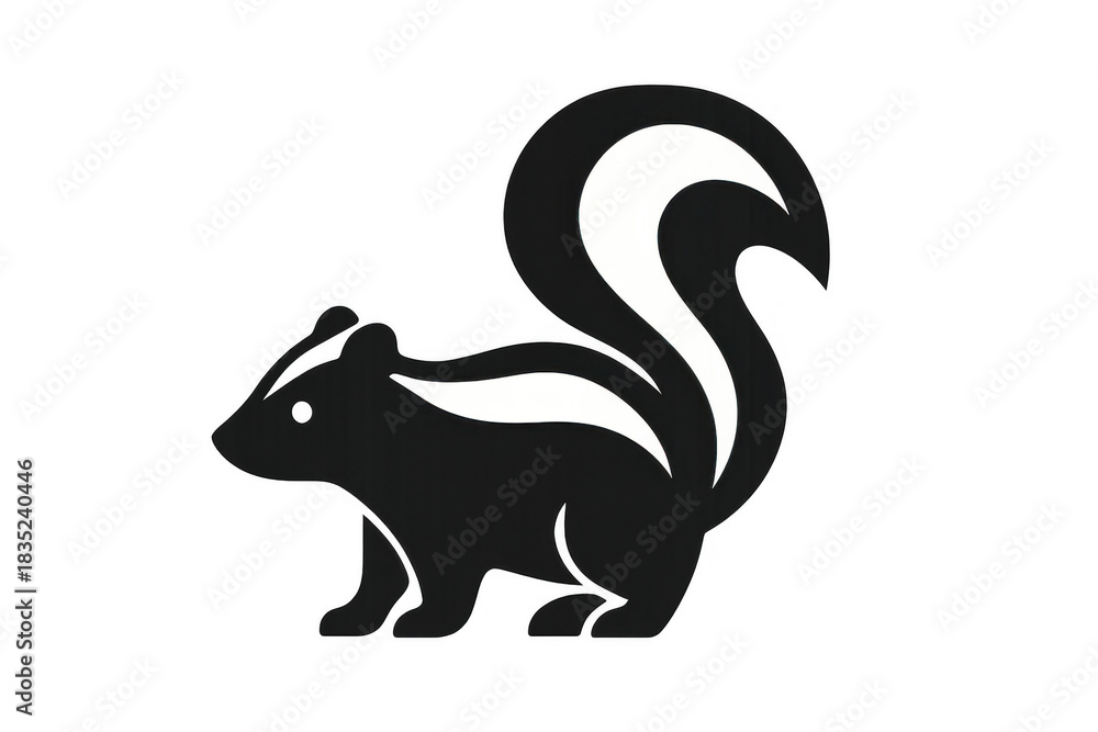Fototapeta premium Skunk vector graphic showcasing a side profile of the animal with its striped fur pattern. Transparent background