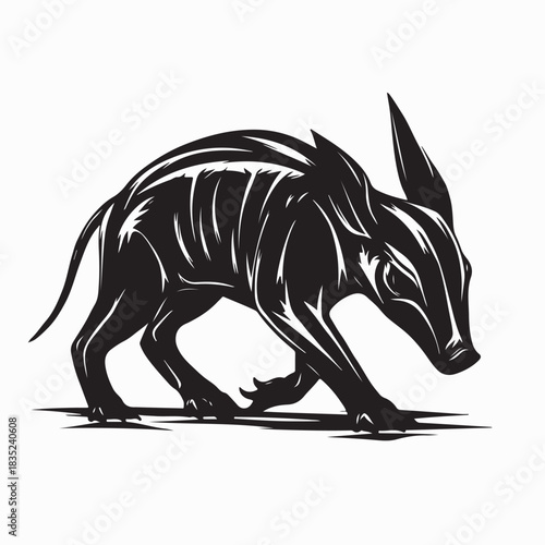 African Aardvark Walking Silhouette Vector On white Background