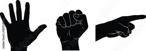 Silhouette of three hands displaying different gestures and positions
