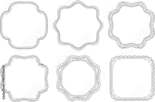 Decorative Collection Set, Gray HandDrawn Ornament Isolated on White Background