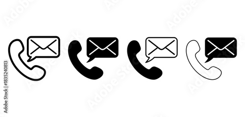 Set of phone icons with message symbols, communication, contact, support, outreach, technology, service, business icons, outline and filled style.