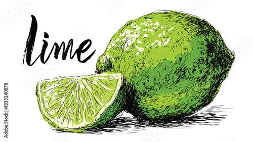 Vibrant Lime Drawing with Lime Word Vector Illustration