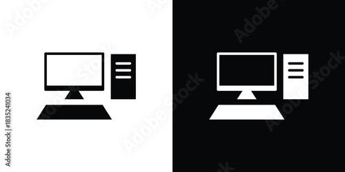 Computer icons pictogram. Vector isolated shape in modern doodle style.