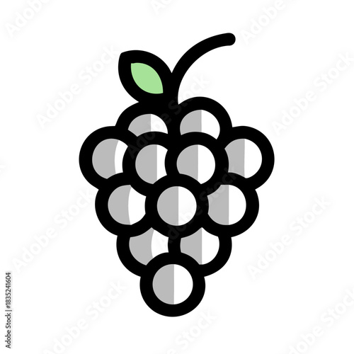 Stylized grape cluster with green leaf for food design and illustrations
