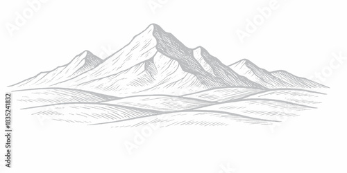 Vector illustration of a snowy mountain landscape featuring a white peak, high glacier, and cold winter sky