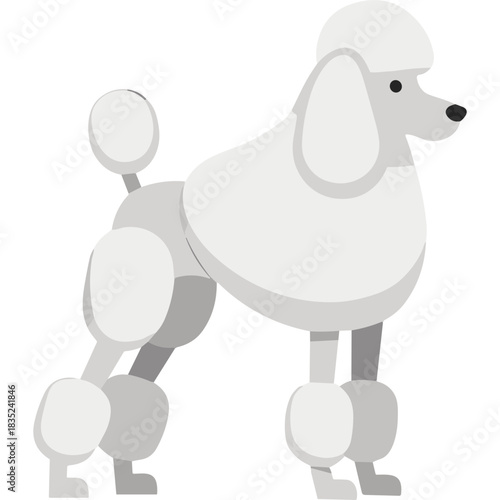 White Poodle Dog Standing Profile View Full Body Illustration Clean Minimalist Design Isolated on Black Background