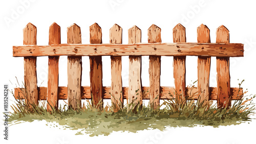 Detailed Wooden Fence Drawing, Vector Illustration for Graphic Design Projects