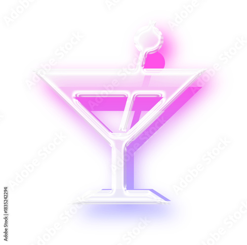 Vibrant Glowing Cocktail Glass icon with 3D effect and glassmorphism - Jelly drink symbol in pink and purple neon gradient
