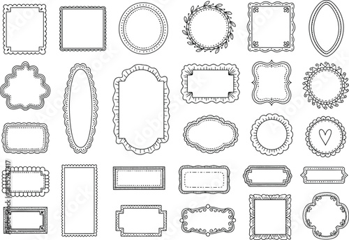 Doodle Frames Collection, Various Shapes, Borders and Designs, HandDrawn on White Background