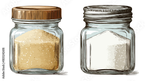 Jar of Sugar Next to Vector with Outline, Professional Image Usage