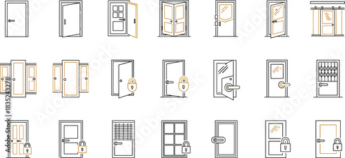 Open, Closed, Locked, Double, Sliding Doors, and Home Security Access Symbols.