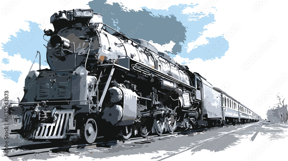 Obraz premium Vintage Train Painting on Tracks Vector Illustration for Stock Photos