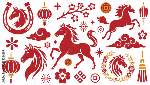 2026 Year of the Horse Vector Collection – Lunar New Year Chinese Zodiac Horse Illustration and Clipart Set