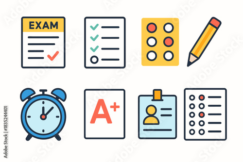 Educational and exam-related bold outline icons set