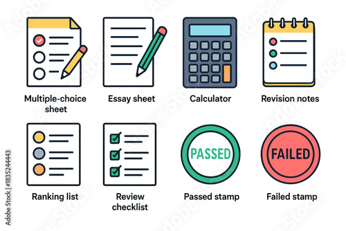 Educational icons set with labels