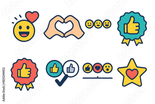 Positive approval and love icons set