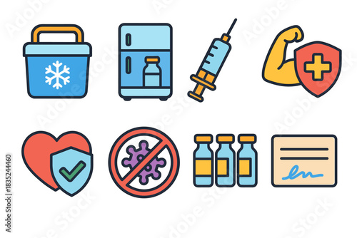 Vaccination and Health Protection Outline Icons Set