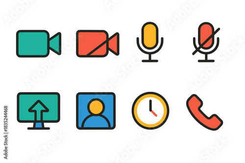 Digital communication and conferencing flat icons set