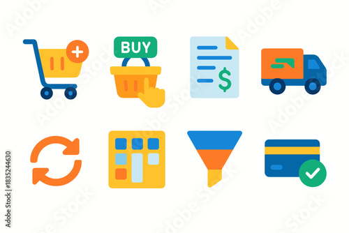E-commerce and shopping flat icons set