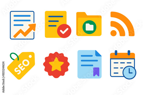 Business and productivity flat icons set