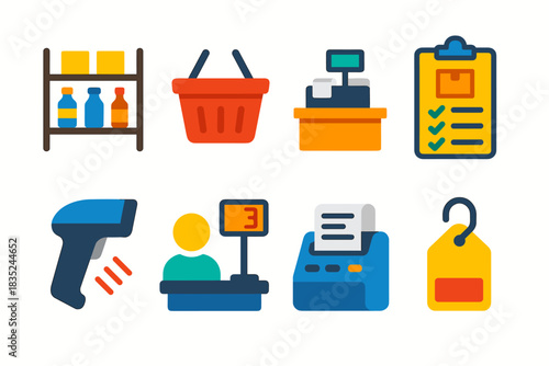 Retail and shopping flat icons set