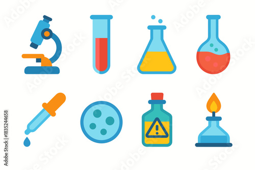 Laboratory equipment flat icons set