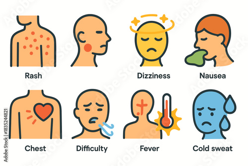 Medical symptoms cartoon icons set