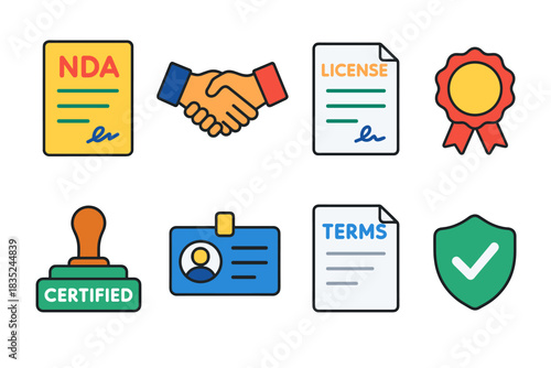 Legal and business flat icons set
