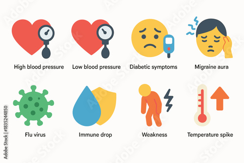Health symptoms and conditions icon set