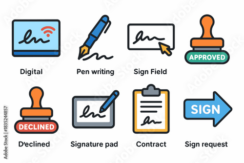 Signature digital and traditional icons set