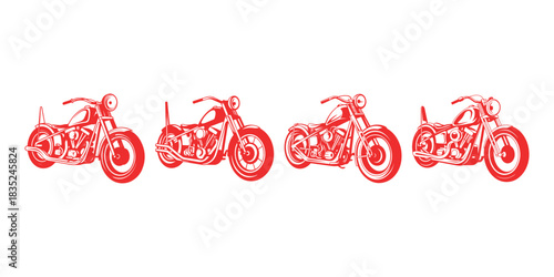 Classic vintage motorcycle bike chopper vehicle red outline