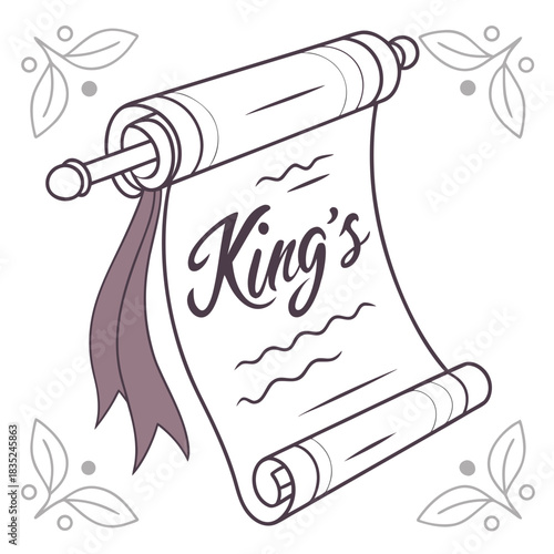 A vintage style illustration of a king s decree scroll with decorative floral elements and a ribbon perfect for historical or royal themes