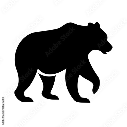 Black vector silhouette illustration of a wild grizzly bear mammal design