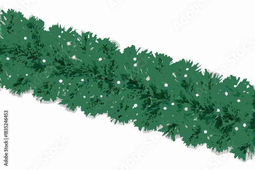 Green christmas garland with snowflakes on white background
