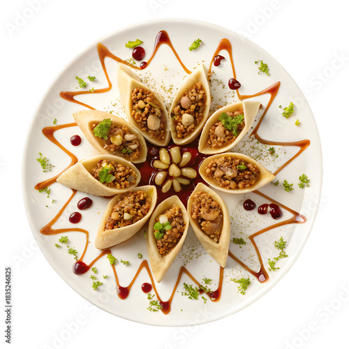 Traditional middle eastern savory pastries with meat and nuts