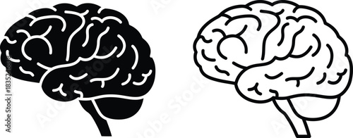 Human Brain Silhouette Art Anatomical in Black and White Duality